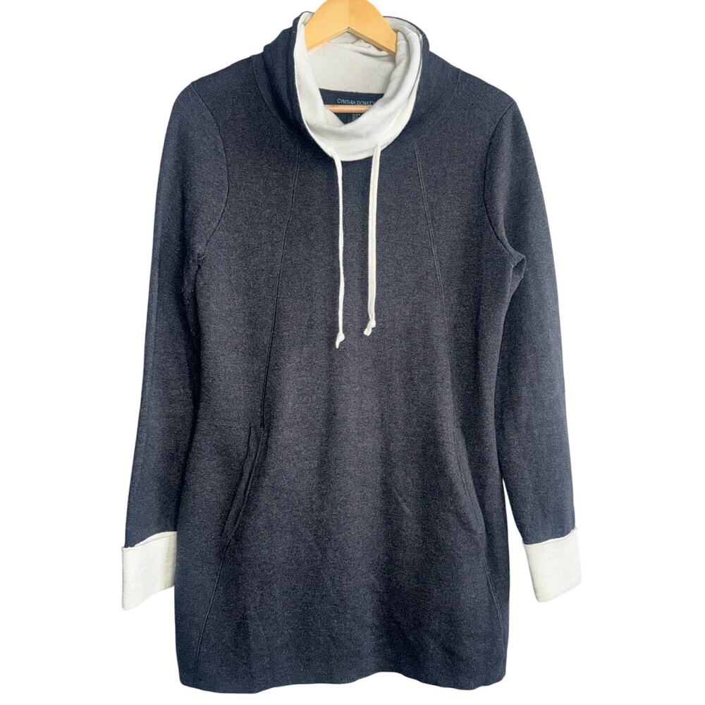Cynthia Rowley Funnel Neck Tunic Top w/ Pockets Medium Gray White Cozy